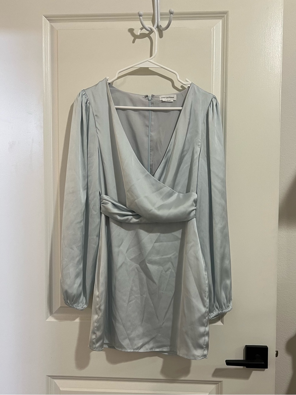 Lovers + Friends Pale Blue Satin Long-Sleeve Mini Dress